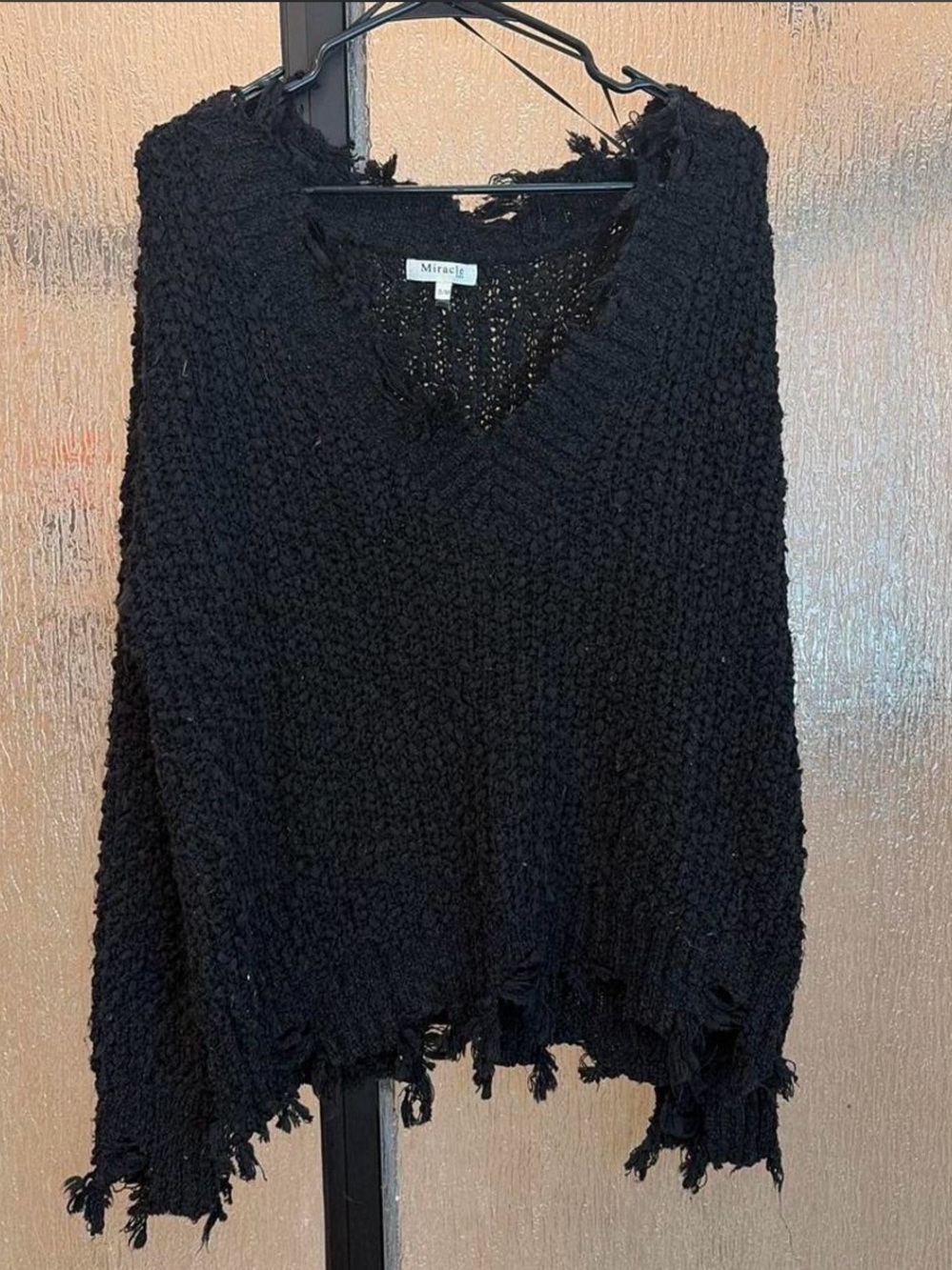 Miracle Black Distressed Chunky V-Neck Sweater